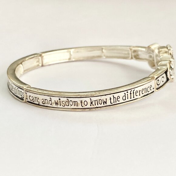 Vintage Serenity Prayer Cross Bracelet Stretch Silver Plated Crystal AA NA 7.25" - Picture 8 of 10